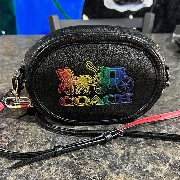 Coach Black Oval Bag with Multicolor Logo Pride Bag.Small